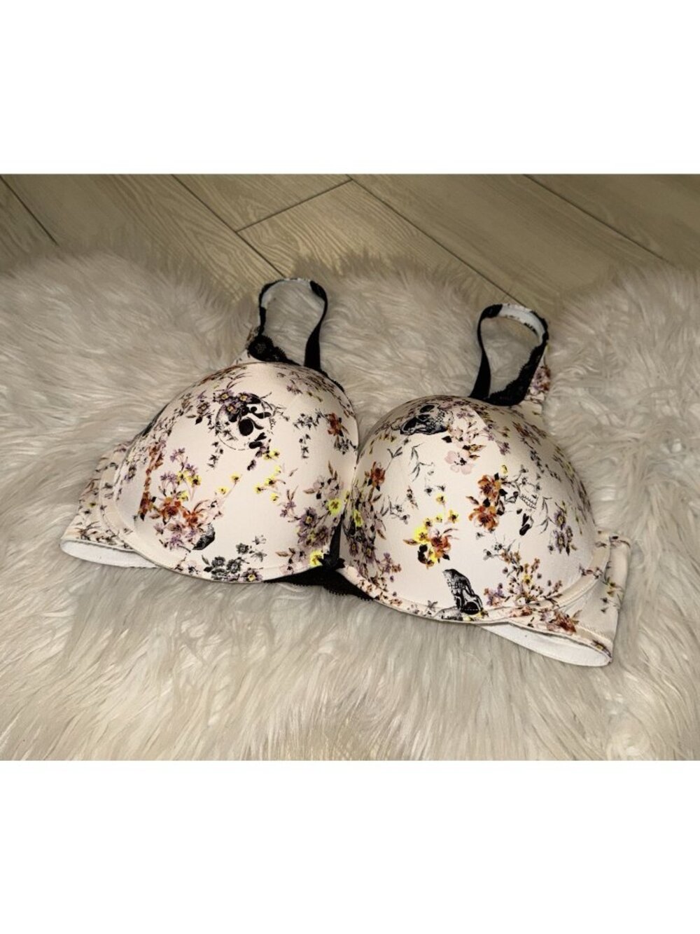 Torrid Curve Push Up Plunge Bra Underwire Skulls Floral Halloween Womens 38DDD